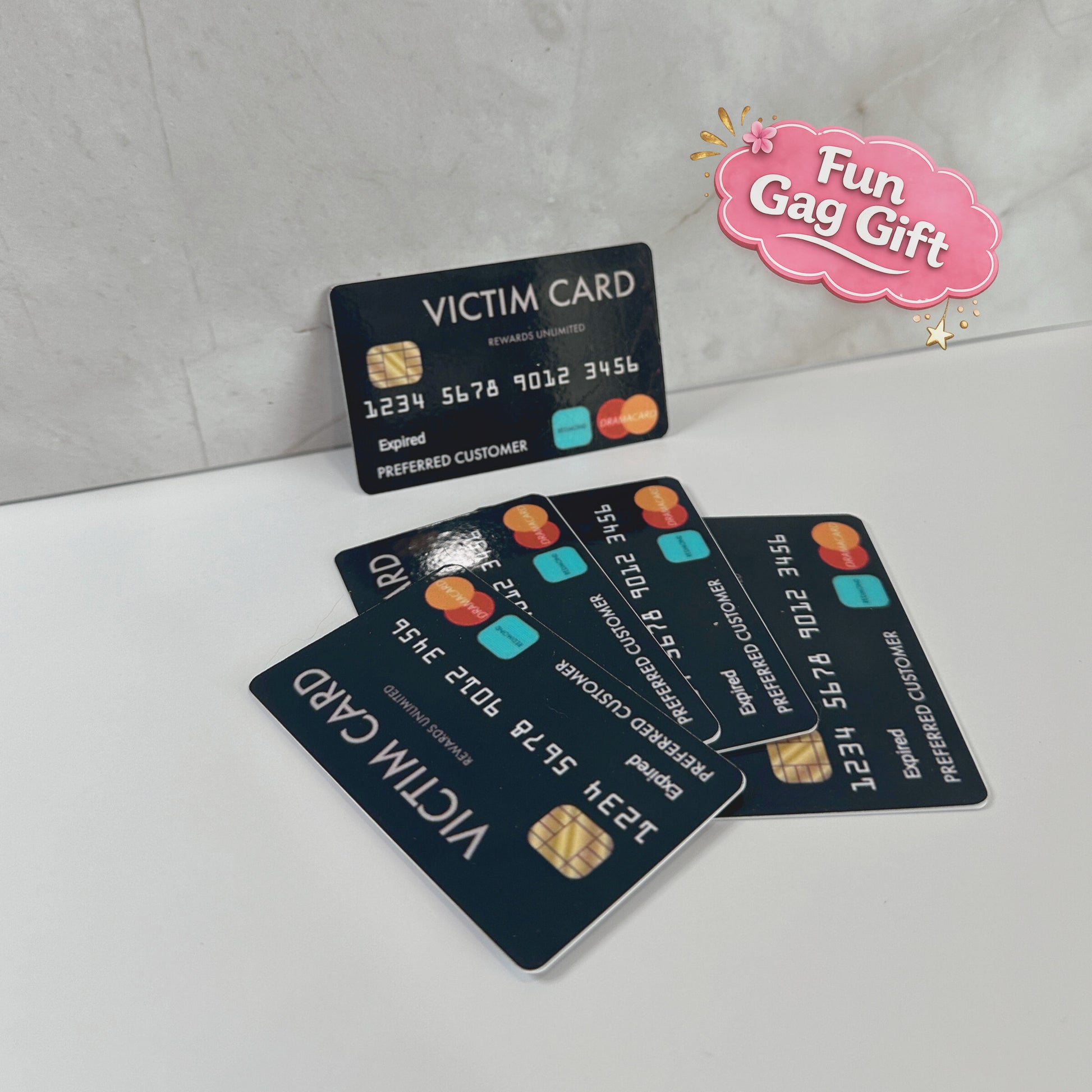 Funny fake credit card prank gag gift card with sarcastic novelty design for white elephant gift exchanges, office pranks, stocking stuffers and playful gifts