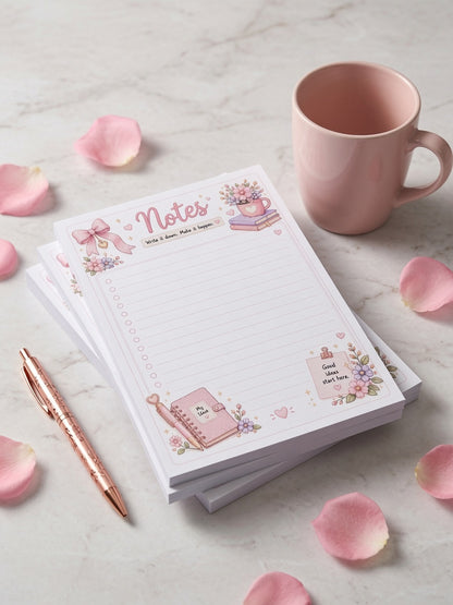 Cute Pink Floral Notepad | Planner Girl Stationery Pad | Notes