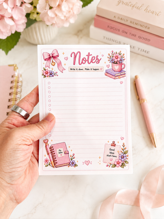 Cute Pink Floral Notepad | Planner Girl Stationery Pad | Notes