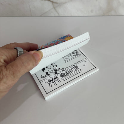 Bold and Easy Dreamy Days mini coloring book featuring adorable bear and bunny in a teacup with cute fantasy illustrations and bold easy coloring pages.