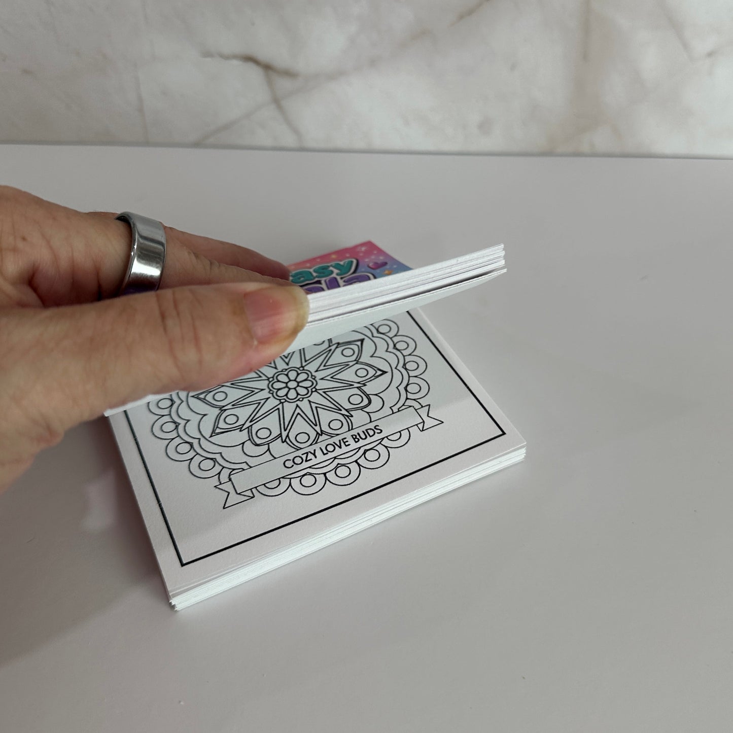 Mini Bold & Easy Mandala Coloring Book featuring cute heart mandalas and colorful kawaii cover for kids, teens, and adults.