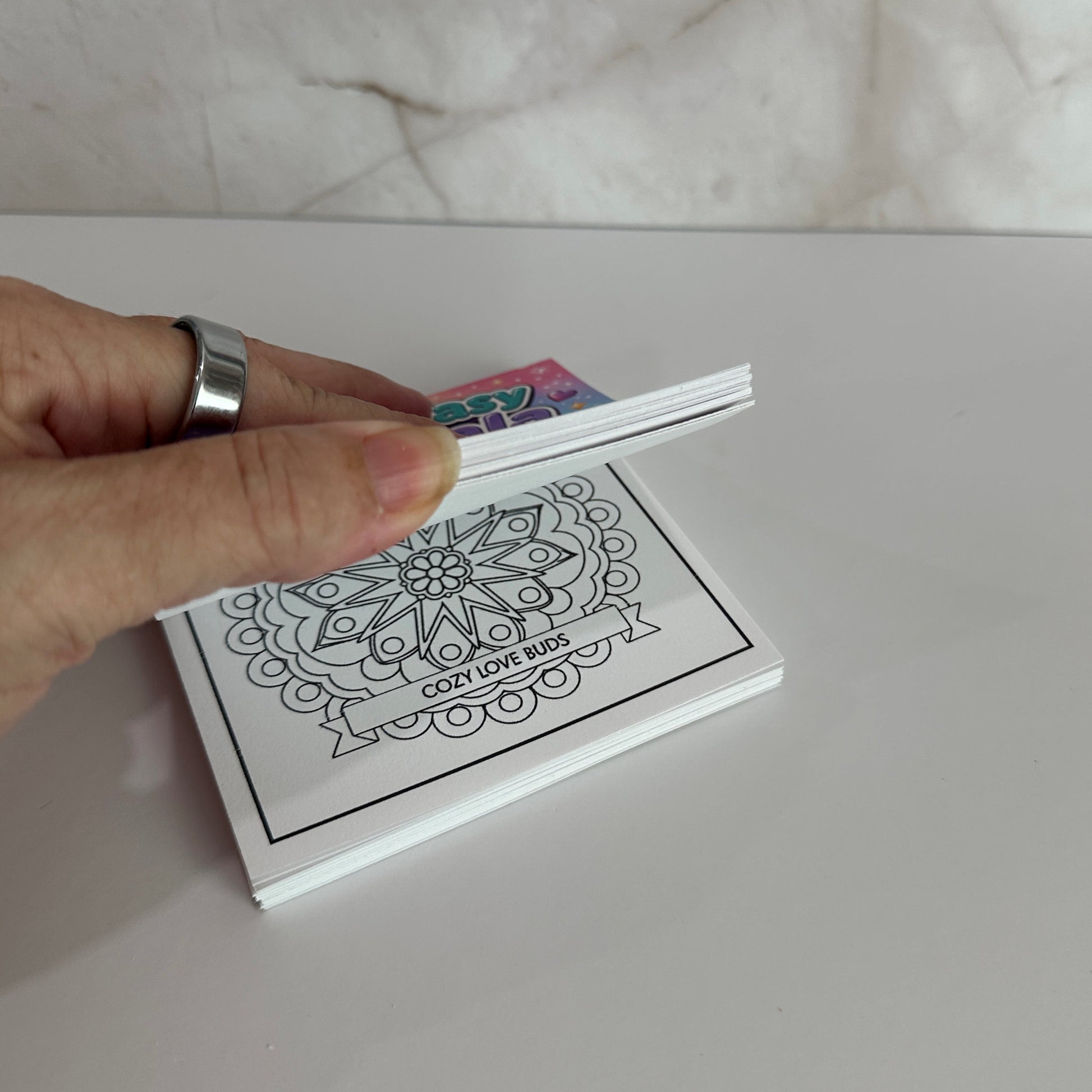 Mini Bold & Easy Mandala Coloring Book featuring cute heart mandalas and colorful kawaii cover for kids, teens, and adults.