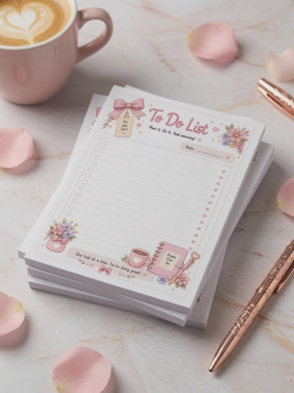 Cute Pink Floral Notepad | Planner Girl Stationery Pad | To Do List