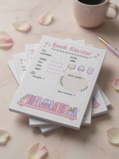 Book Review Notepad | Reading Journal Notepad for Book Lovers | Cute Reader Tracker Memo Pad