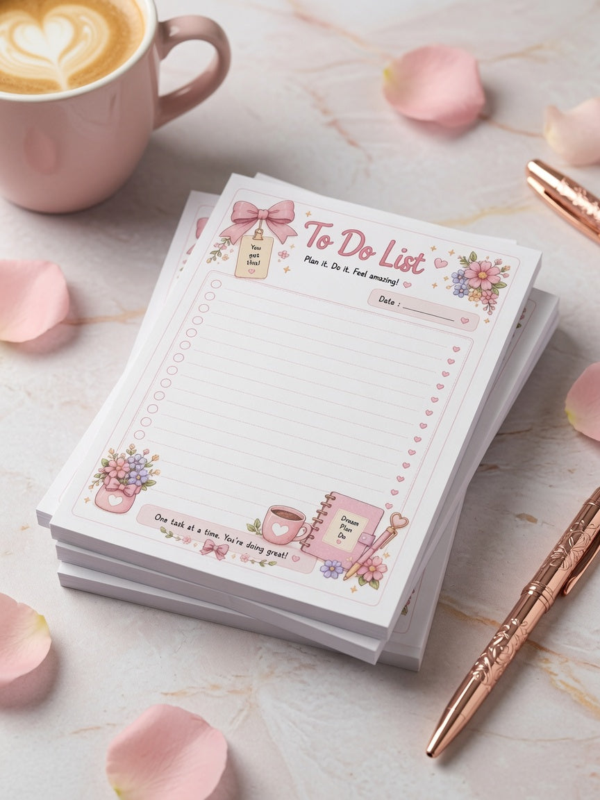 Cute Pink Floral Notepad | Planner Girl Stationery Pad | To Do List