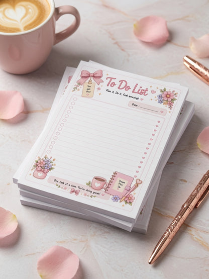 Cute Pink Floral Notepad | Planner Girl Stationery Pad | To Do List