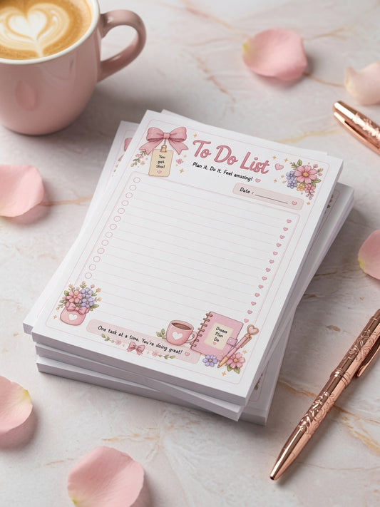 Cute Pink Floral Notepad | Planner Girl Stationery Pad | To Do List